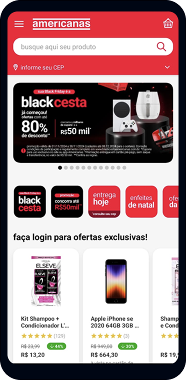 Home mobile da Americanas na Black Friday