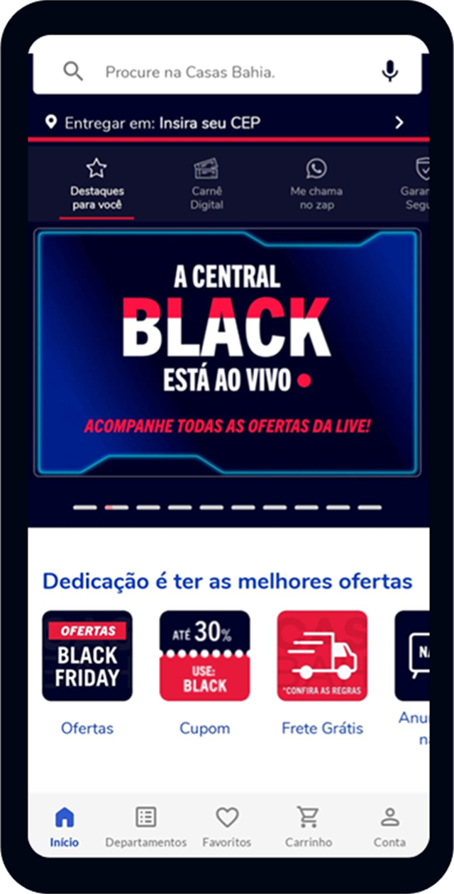 Home mobile da Casas Bahia na Black Friday