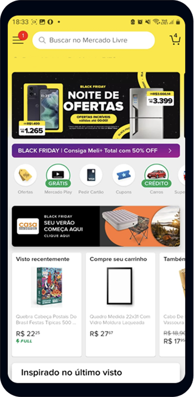 Home mobile do Mercado Livre na Black Friday