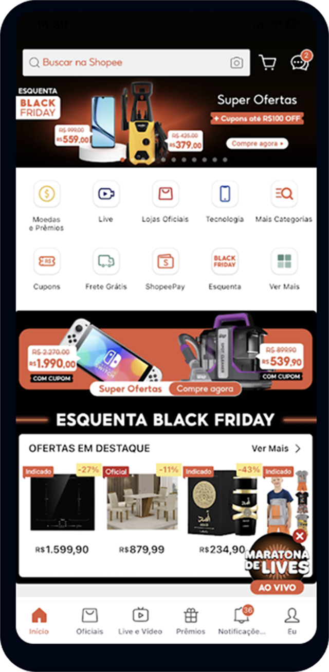 Home mobile da Shopee na Black Friday