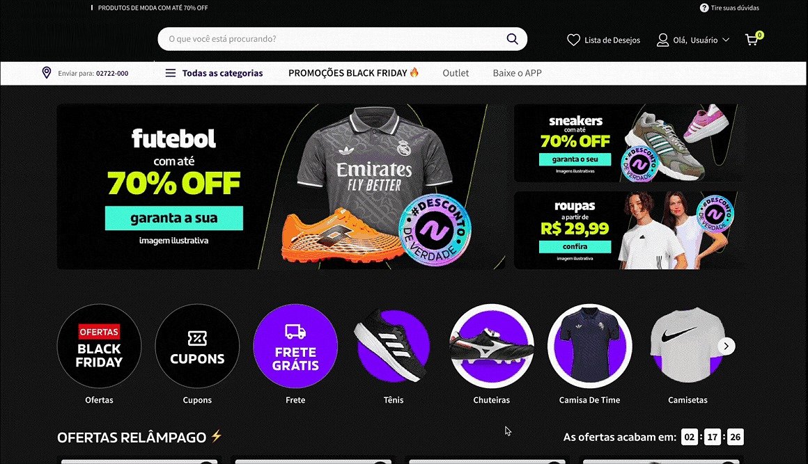 Home promocional de Black Friday de um e-commerce de esportes, em versão desktop